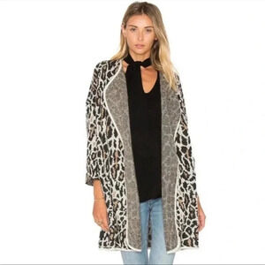 Whimsigoth Leopard Print Longline Cardigan Wool Blend Open Front Knit Sweater  L